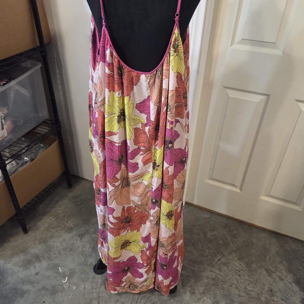 Joyspun Floral Spaghetti Strap Maxi Dress Pink Yellow Blossom Flowy Summer - Picture 7 of 16
